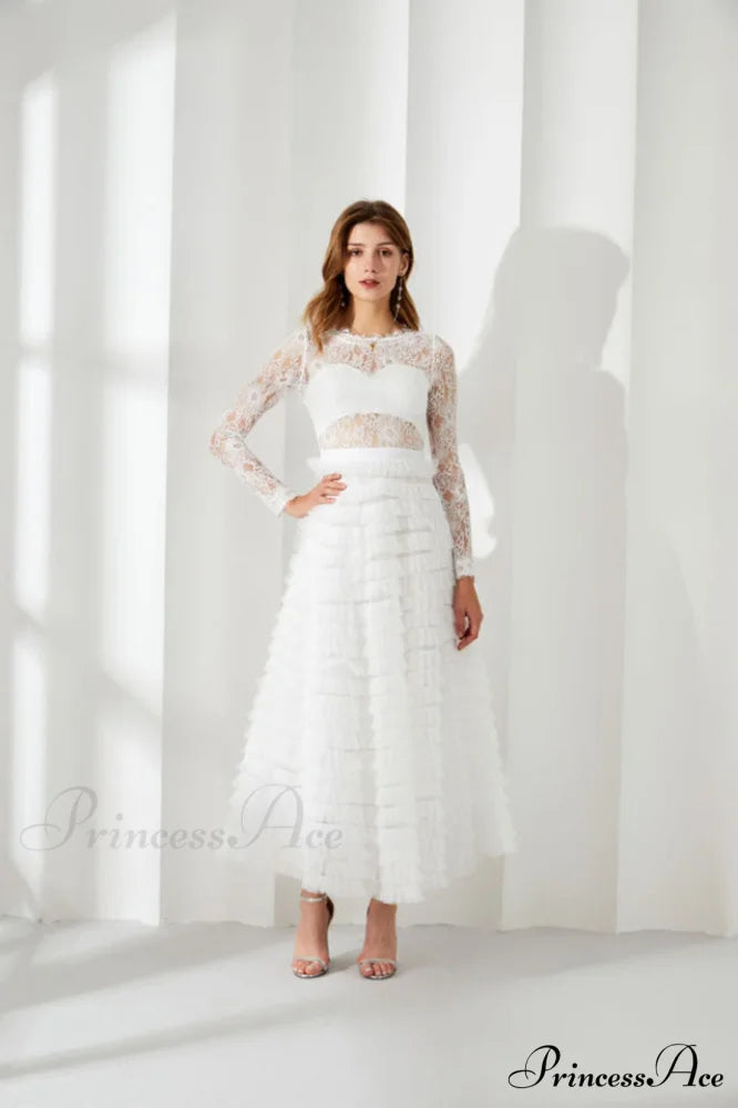 Lace Tiered Ruffle Charming Tulle Maxi Dress