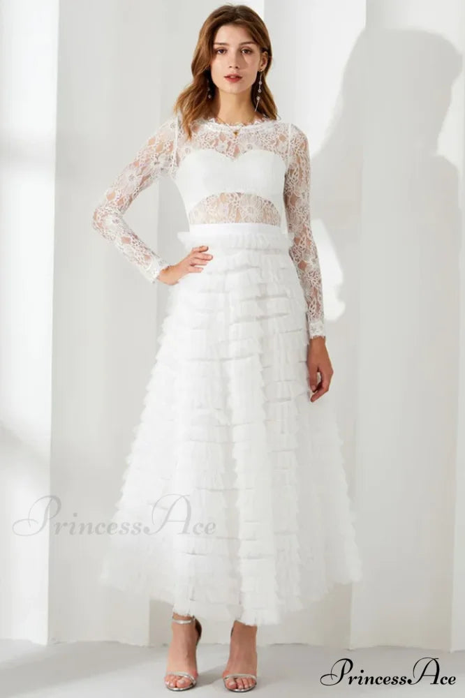Lace Tiered Ruffle Charming Tulle Maxi Dress