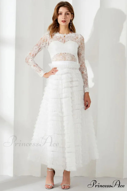 Lace Tiered Ruffle Charming Tulle Maxi Dress