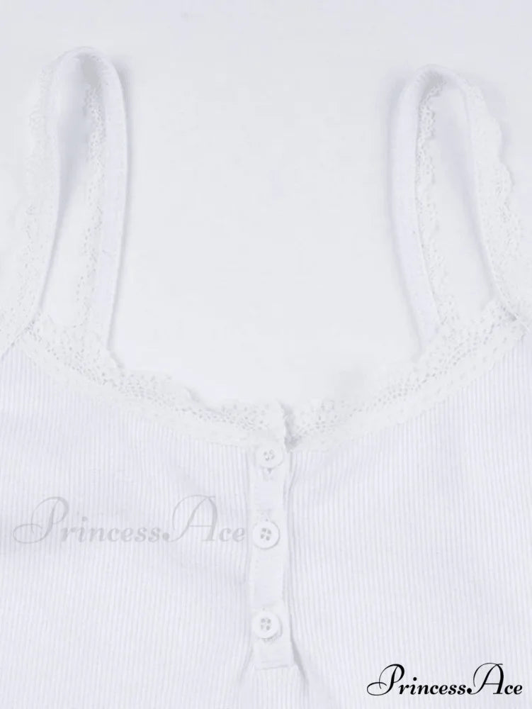 Lace Trim Button Trendy Up Cami Top