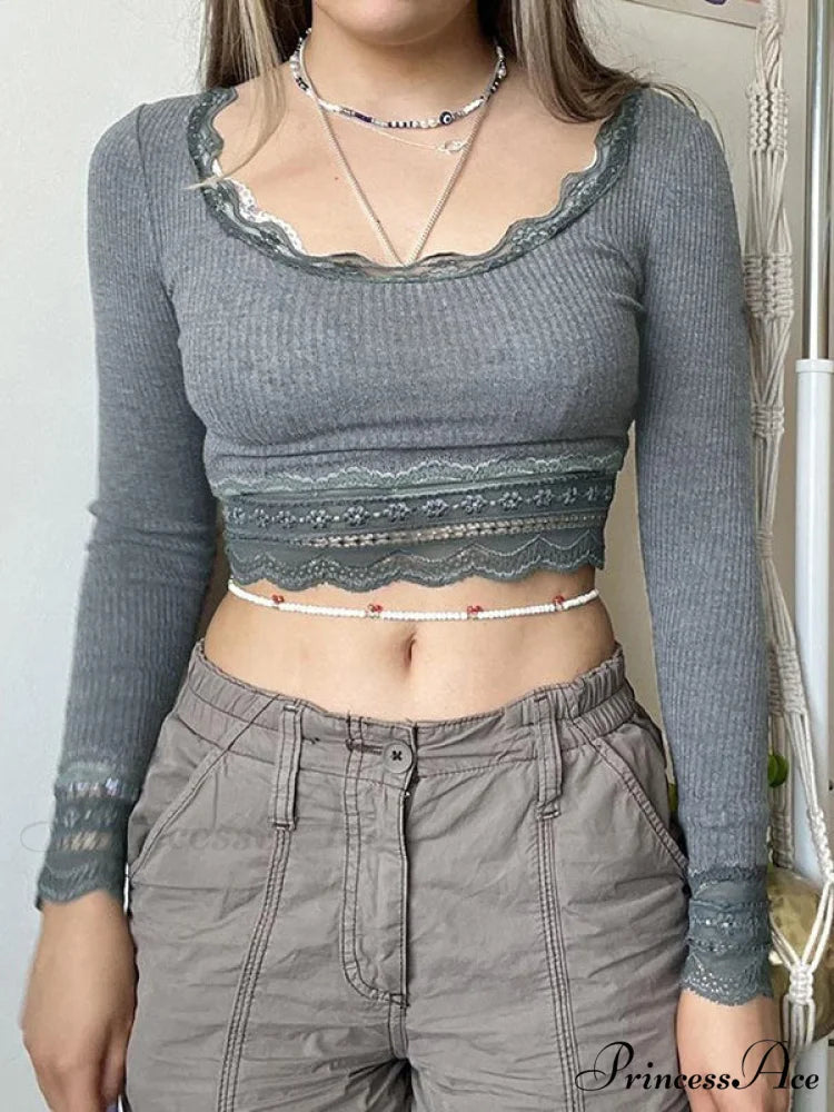 Lace Trim Graceful Gray Tank Top