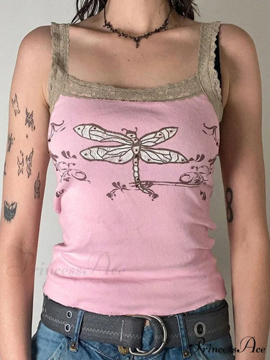 Lace Trim Graceful Plaid Dress Pink / S