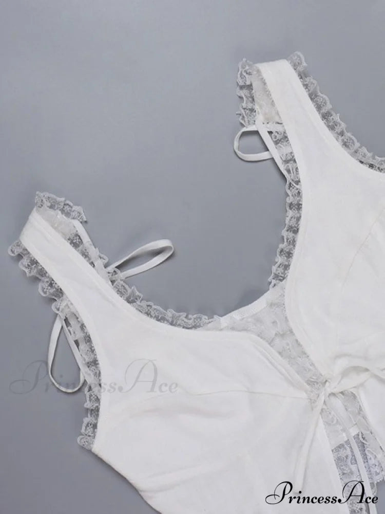 Lace Trim Ribbed Trendy Two Piece Set