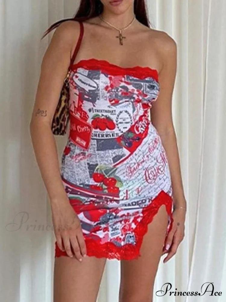 Lace Trim Split Trendy Open Back Mini Dress