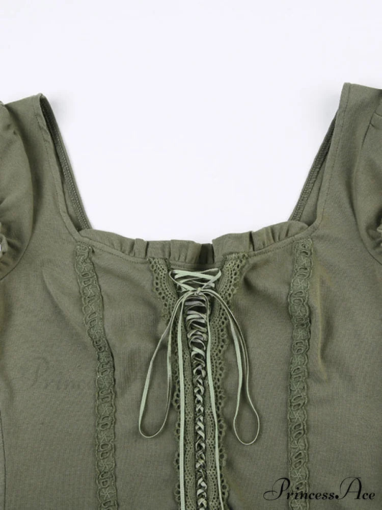 Lace Trim Tie Trendy Front Long Sleeve Blouse