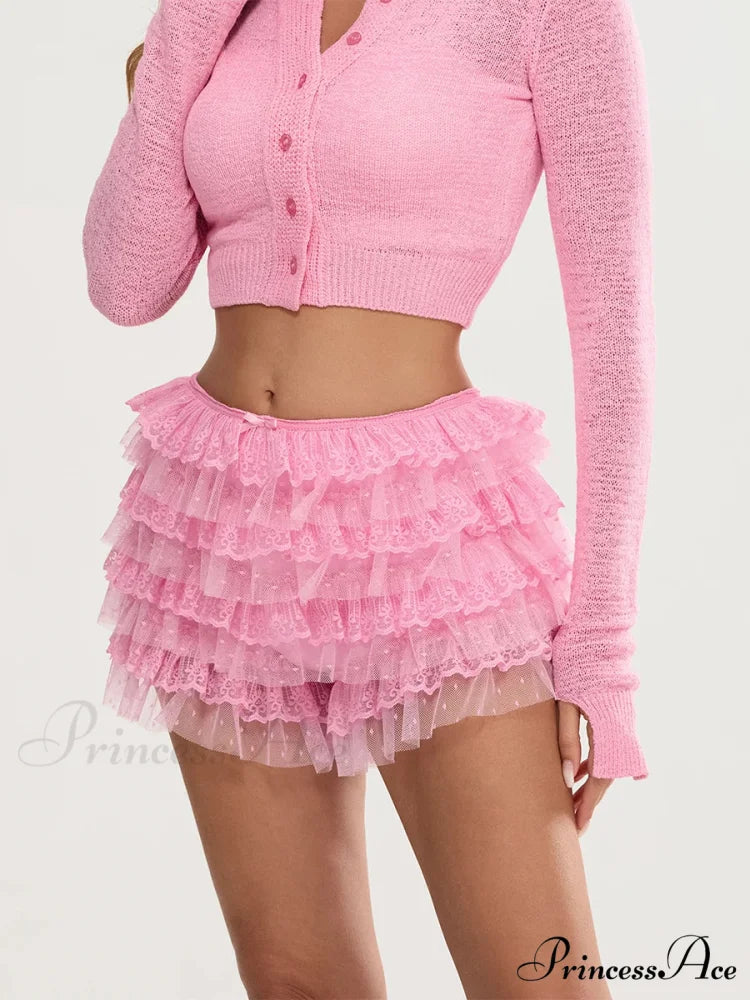 Lace Trim Various-Layer Bloomer Short short-250223