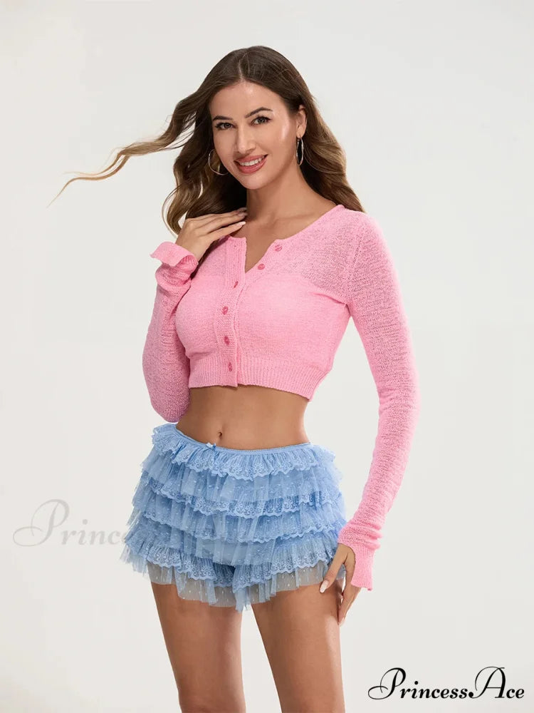 Lace Trim Various-Layer Bloomer Short short-250223