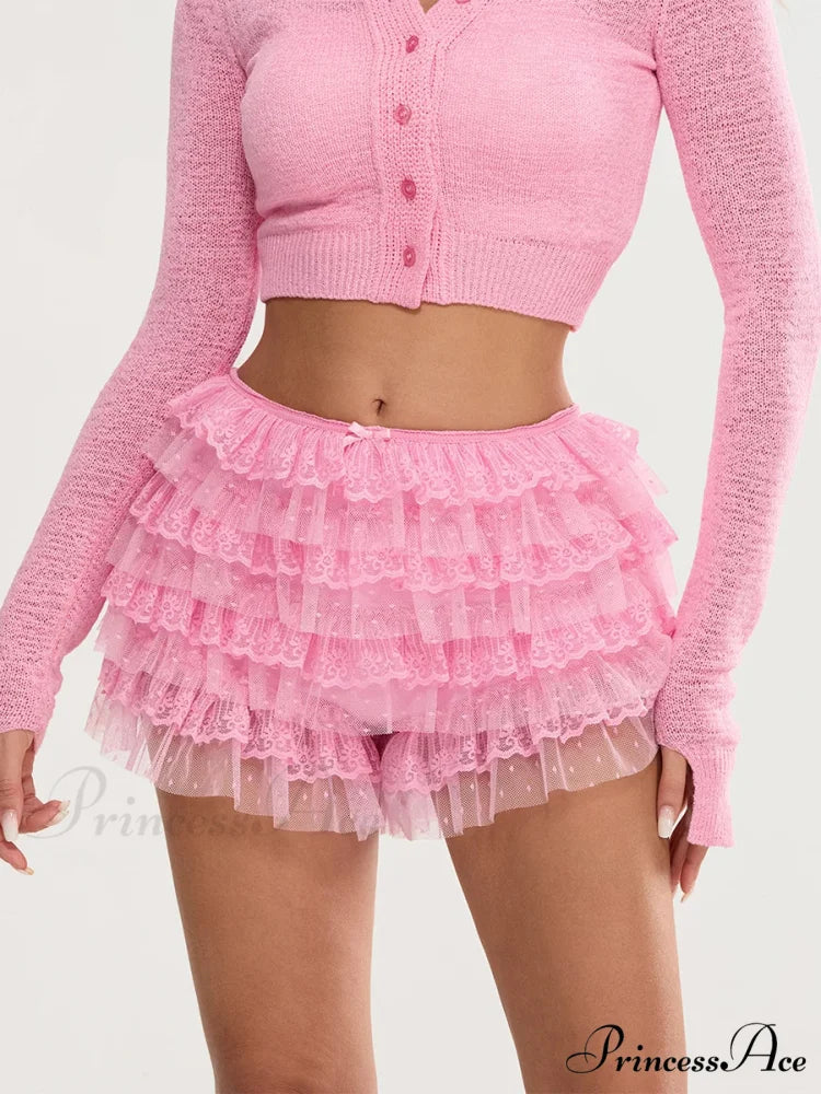 Lace Trim Various-Layer Bloomer Short Pink / S short-250223