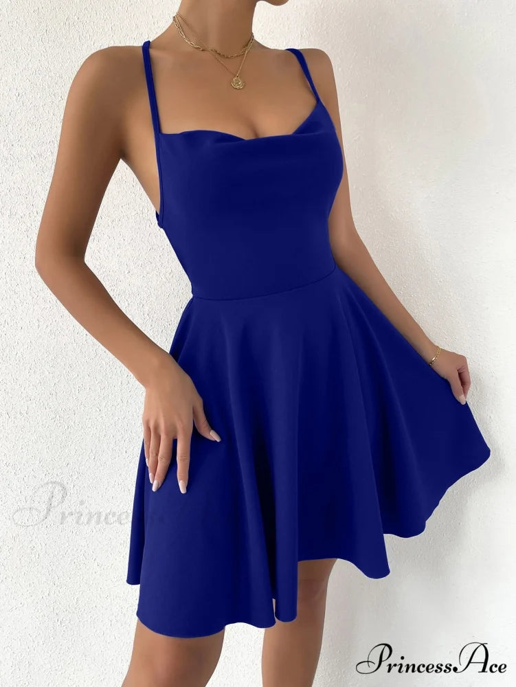 Lace Up Backless Cami Dress