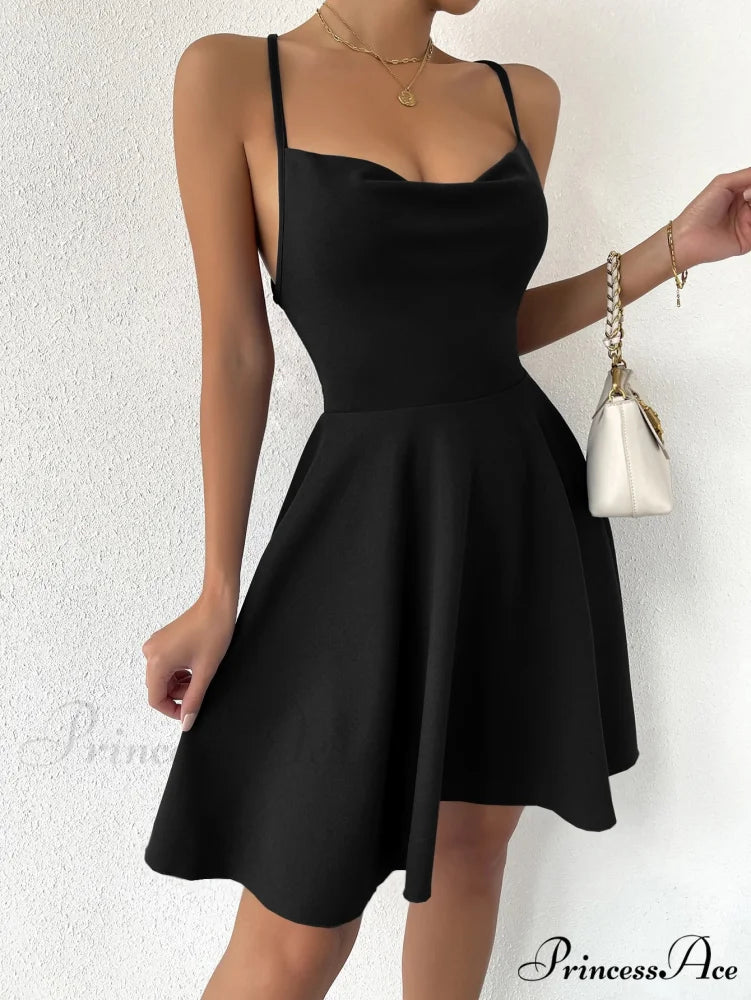 Lace Up Backless Cami Dress Black / XS