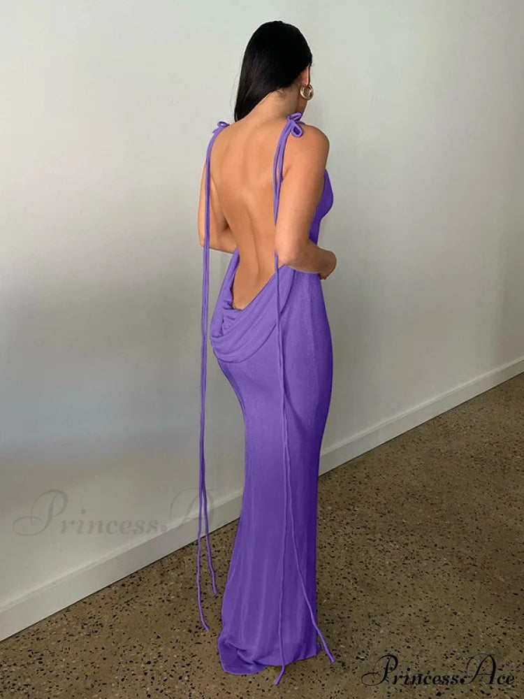 Lace-up Backless Dress M / Black