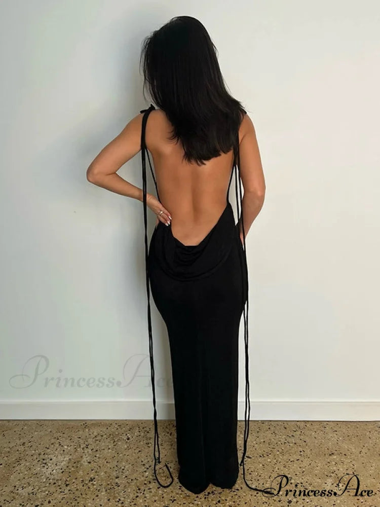 Lace-up Backless Dress S / Brown