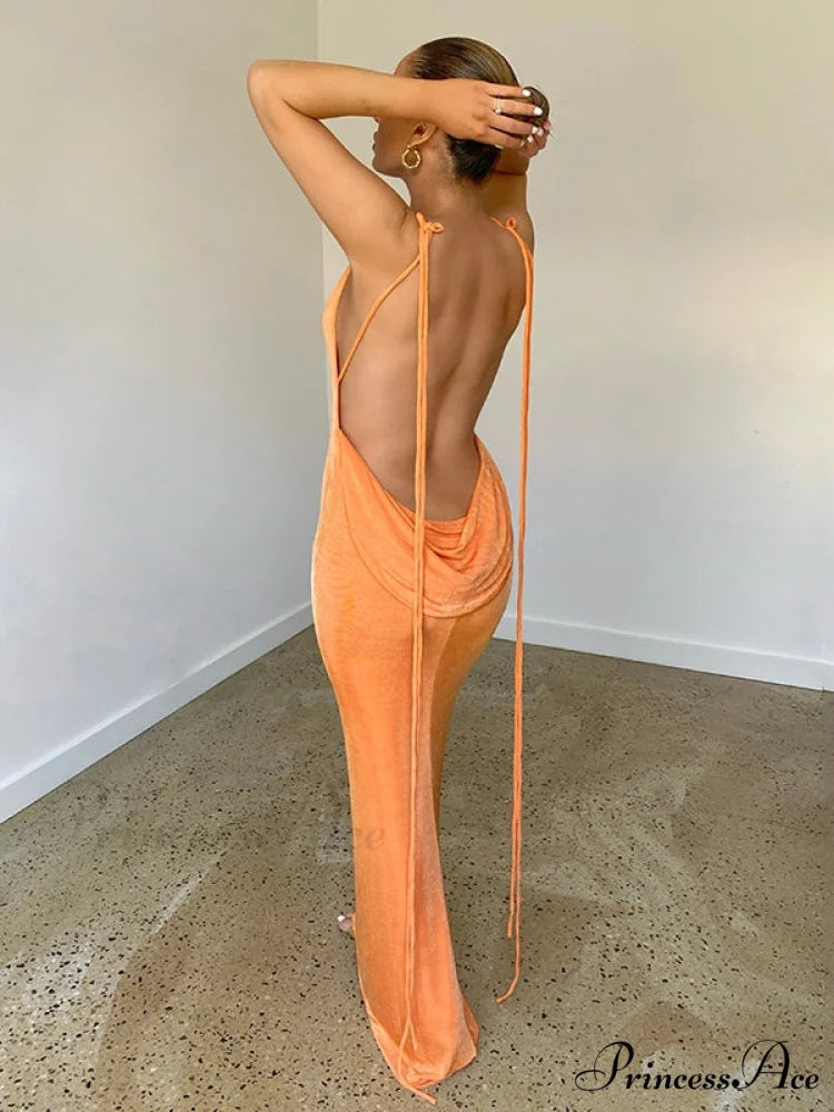 Lace-up Backless Dress S / Orange