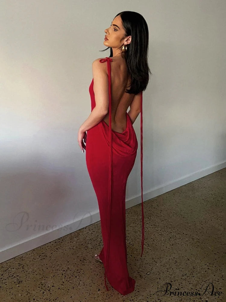 Lace-up Backless Dress S / Royal Blue