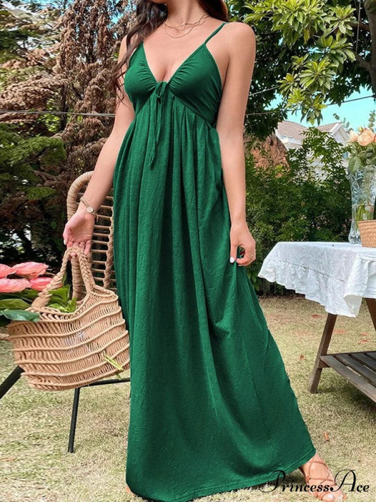 Lace Up Backless Trendy Cropped Tank Top Green / S