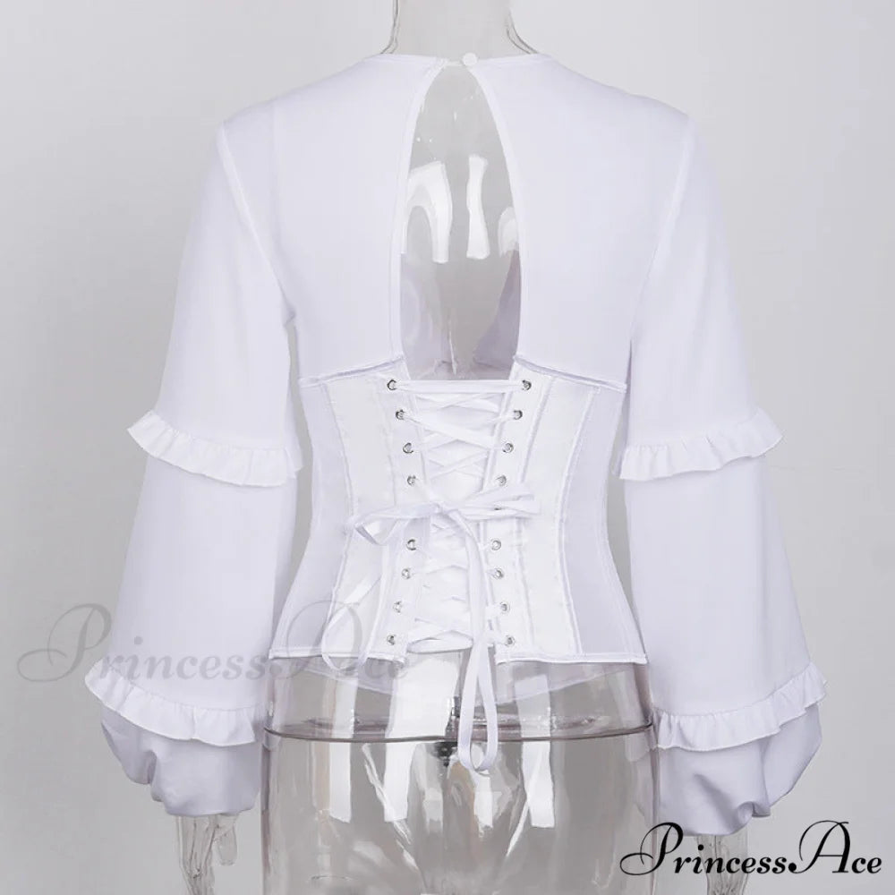 Lace Up Corset Charming Long Sleeve Blouse