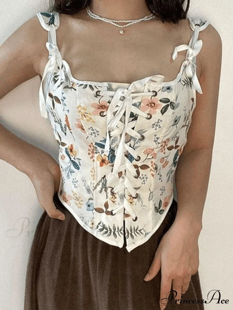 Lace Up Floral Trendy Black Mini Dress White / S