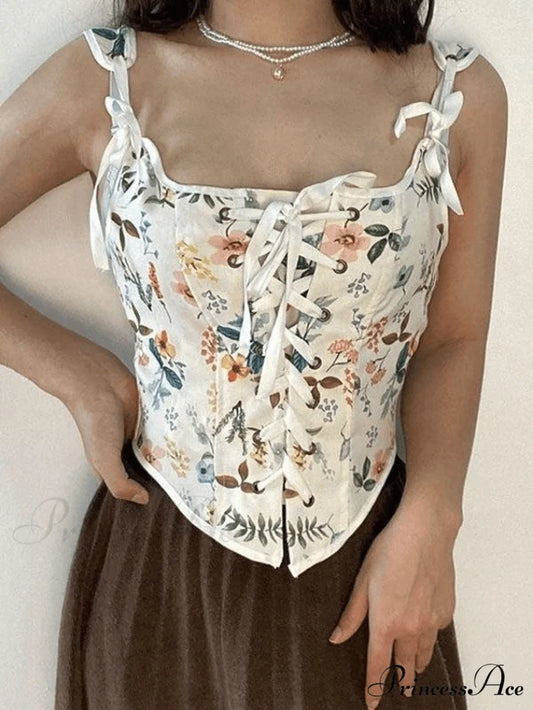 Lace Up Floral Trendy Black Mini Dress White / S