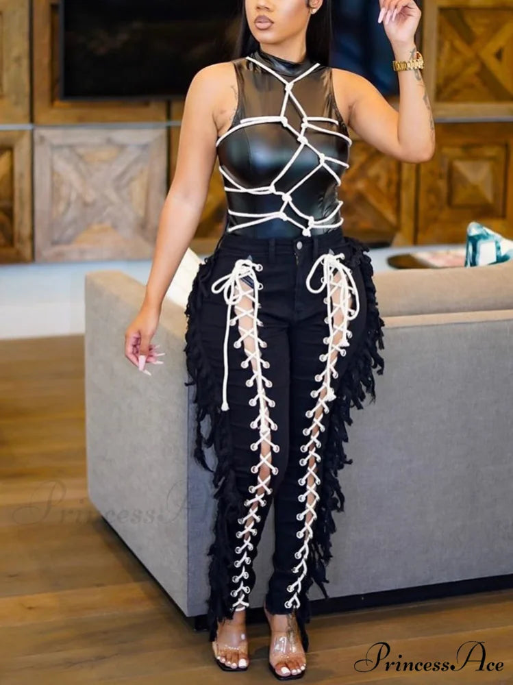 Lace Up Graceful Tank Top Black / S