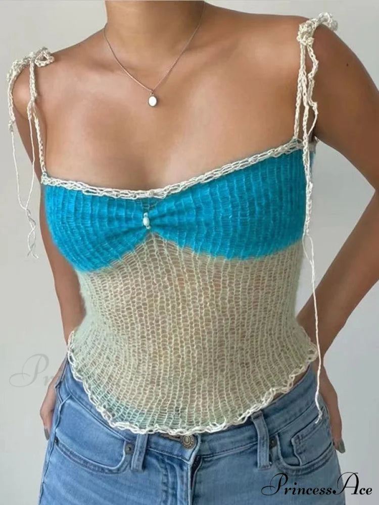 Lace Up Hollow Trendy Out Mini Dress Blue / S