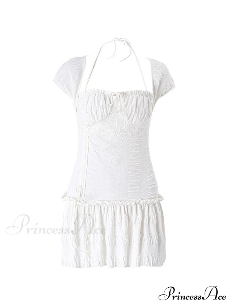 Lace Up Ruffle Trendy Ditsy Floral Mini Dress