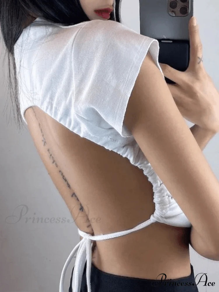 Lace Up Short Sleeve Bodycon Classic Party Mini Dress - Brown White / S