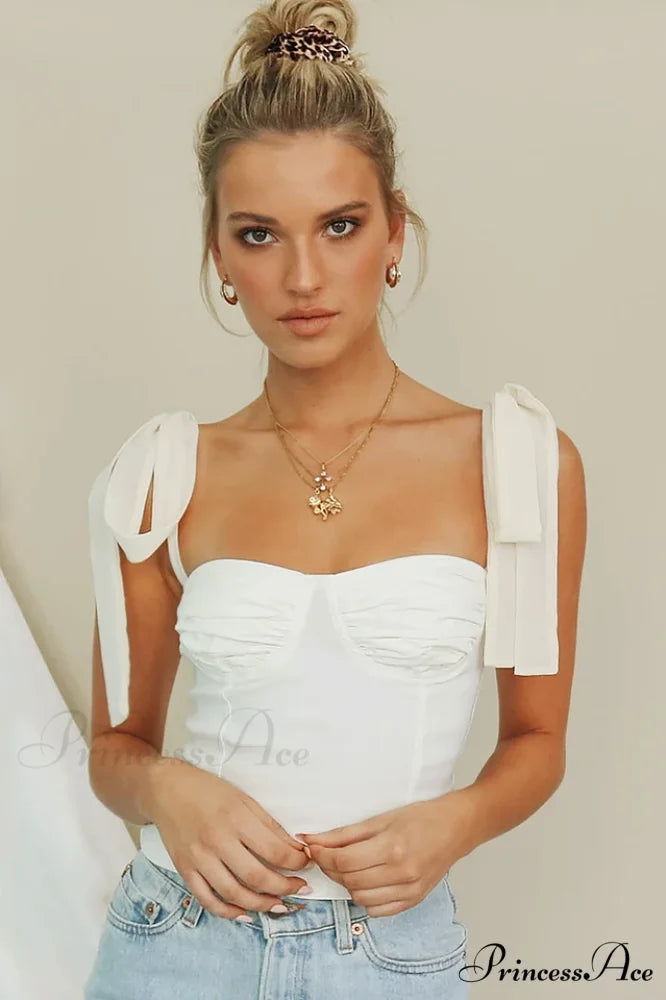 Lace Up Stylish White Tank Top S / White