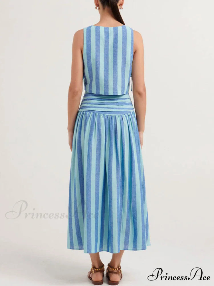 Lace-up Tank and Ruched Graceful Waist Midi Skirt Set