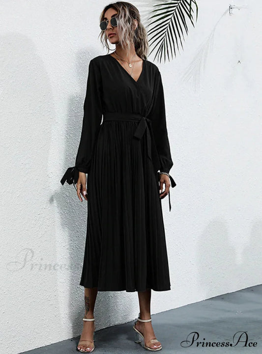 Lace-Up Waist Dress S / black