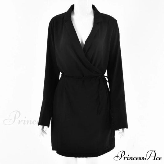Lace up Wrapped Blazer Dress black / S