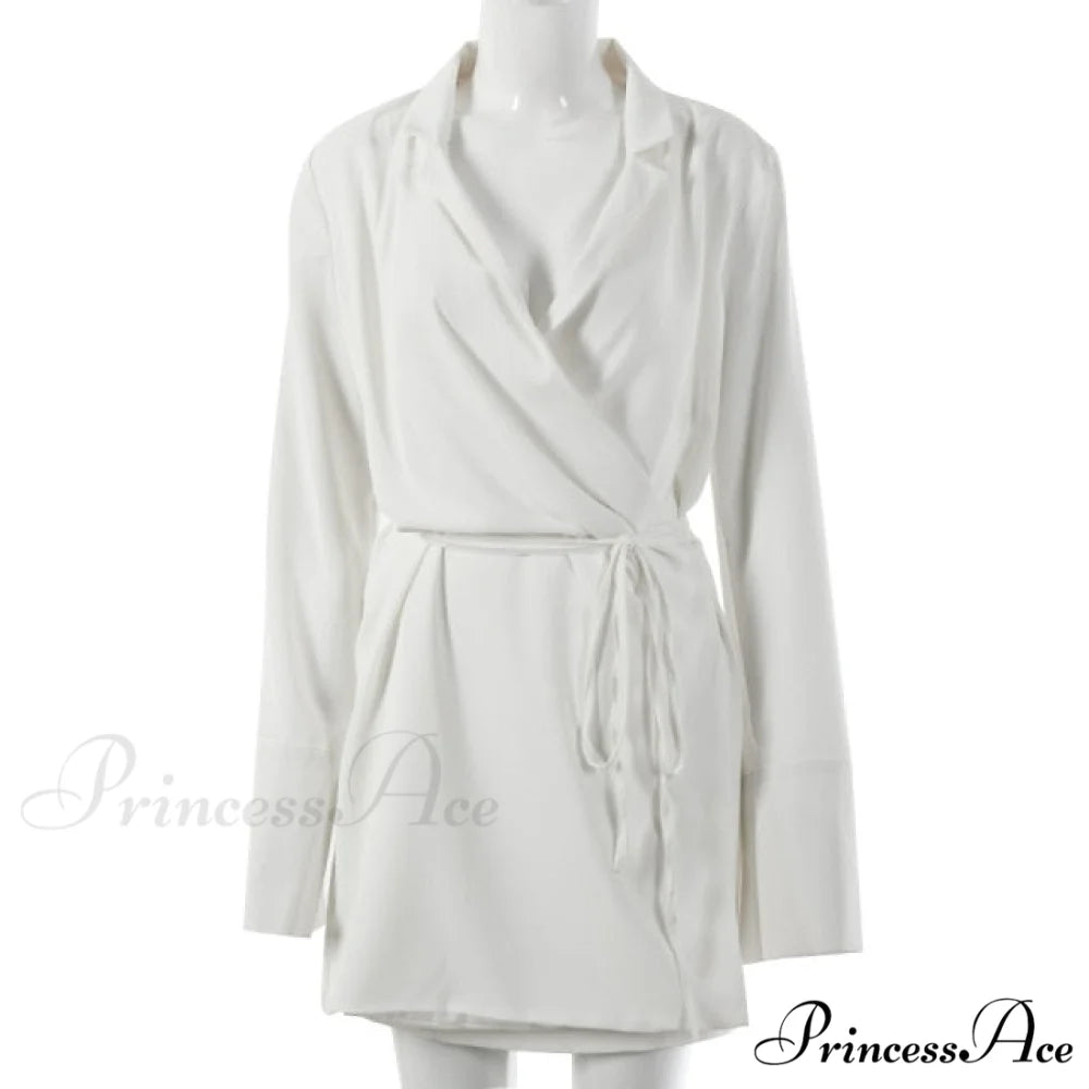 Lace up Wrapped Blazer Dress white / S