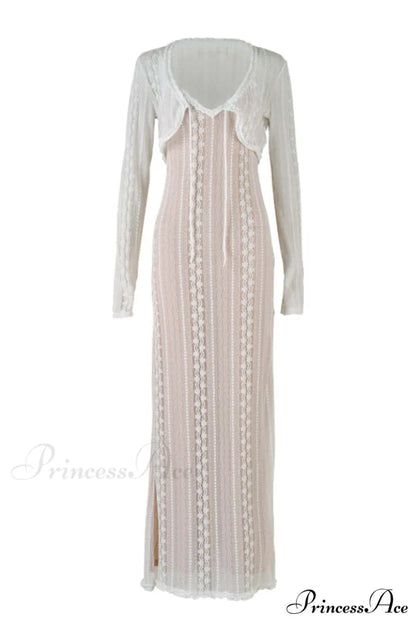 Lace V Neck Charming Slit Two-Piece Dress