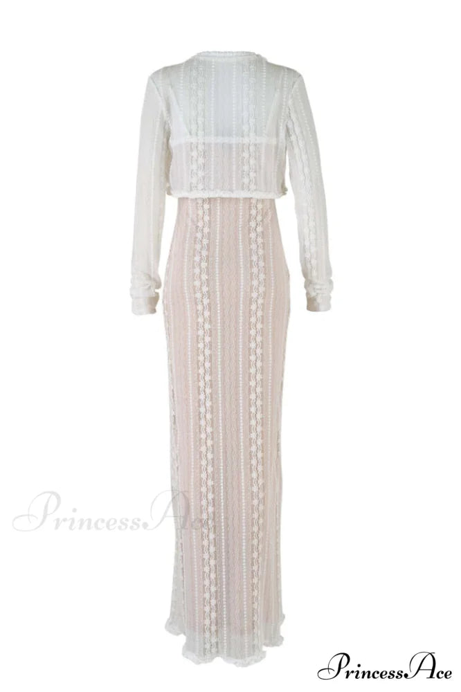 Lace V Neck Charming Slit Two-Piece Dress