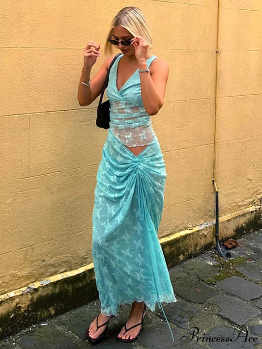 Lace V-neck Skirt Holiday Dress vacationdress-250223