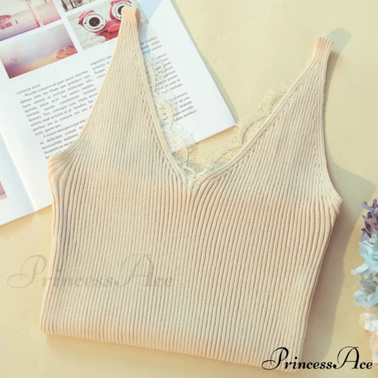 Lace V-neck Solid Knitted Camisoles