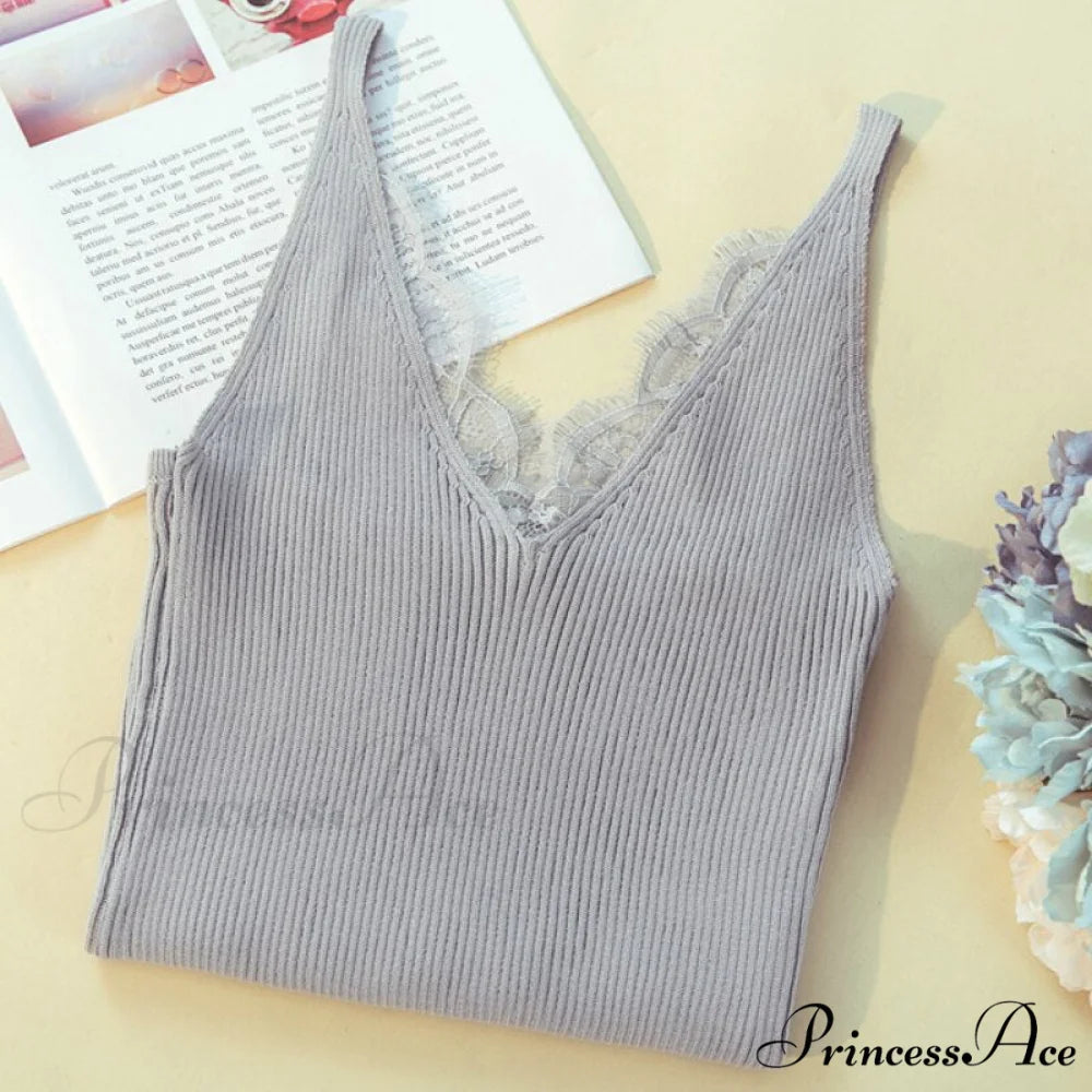 Lace V-neck Solid Knitted Camisoles