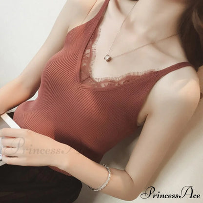 Lace V-neck Solid Knitted Camisoles