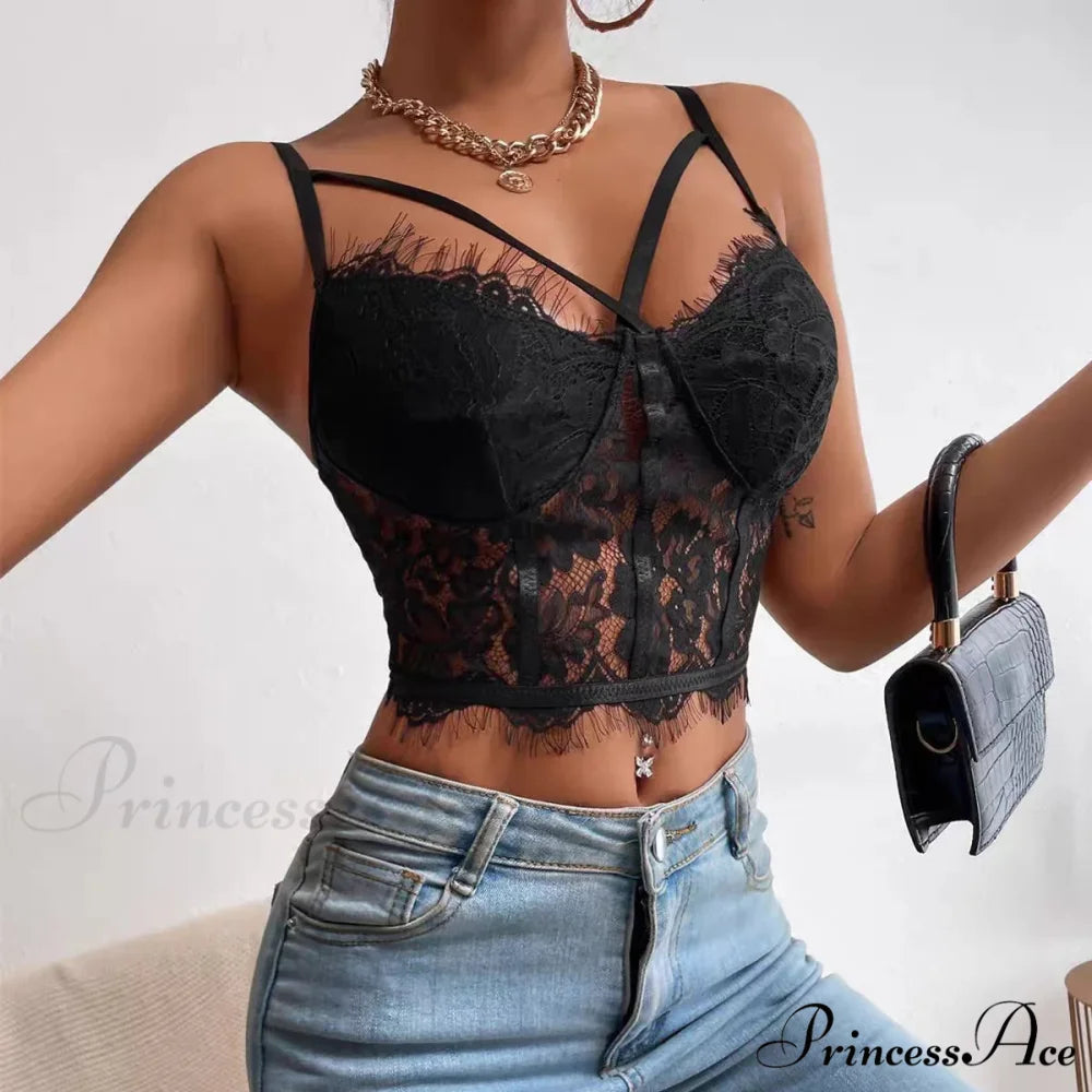 Lace View Spice Girls Halter Corset Top Black / S croptop-250126