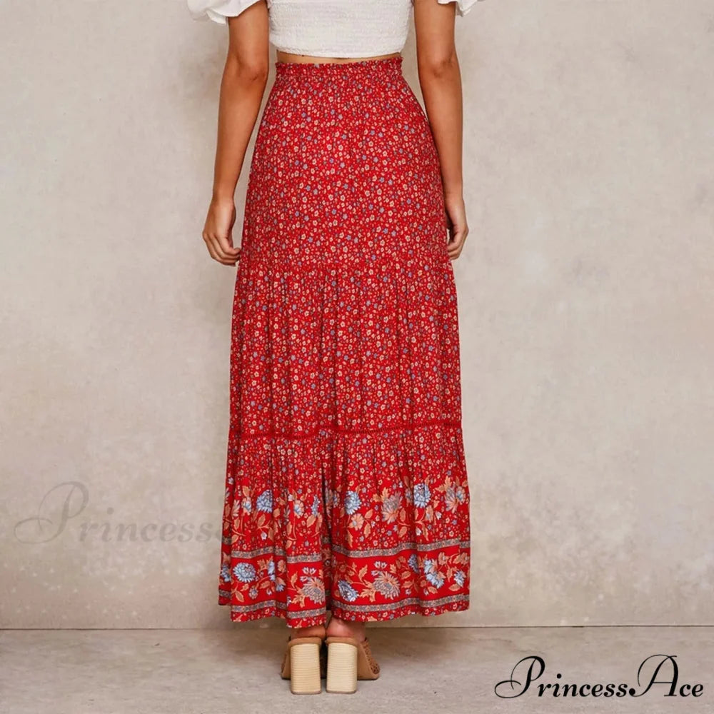 Lacy Bohemian Tall Waist Slender Floral Skirt skirt-250126