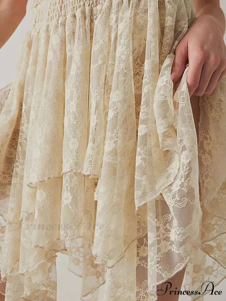 Lacy Floral Asymmetrical Hem Skirt skirts-250223