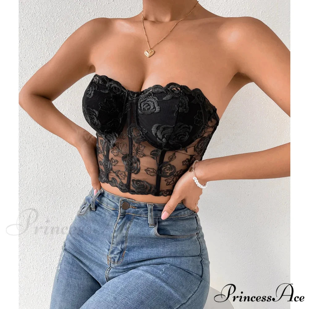 Lacy Floral Open-Back Short Y2K Seductive Crop Top croptop-250126