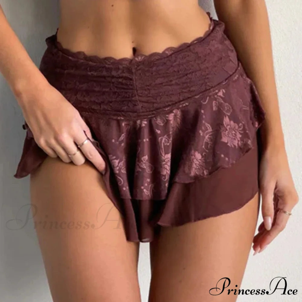 Lacy Flower Festival Rave Skirt Brown / S skirts-250223
