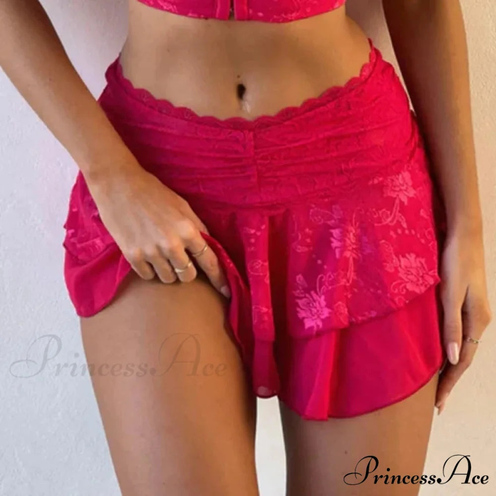 Lacy Flower Festival Rave Skirt Red / S skirts-250223