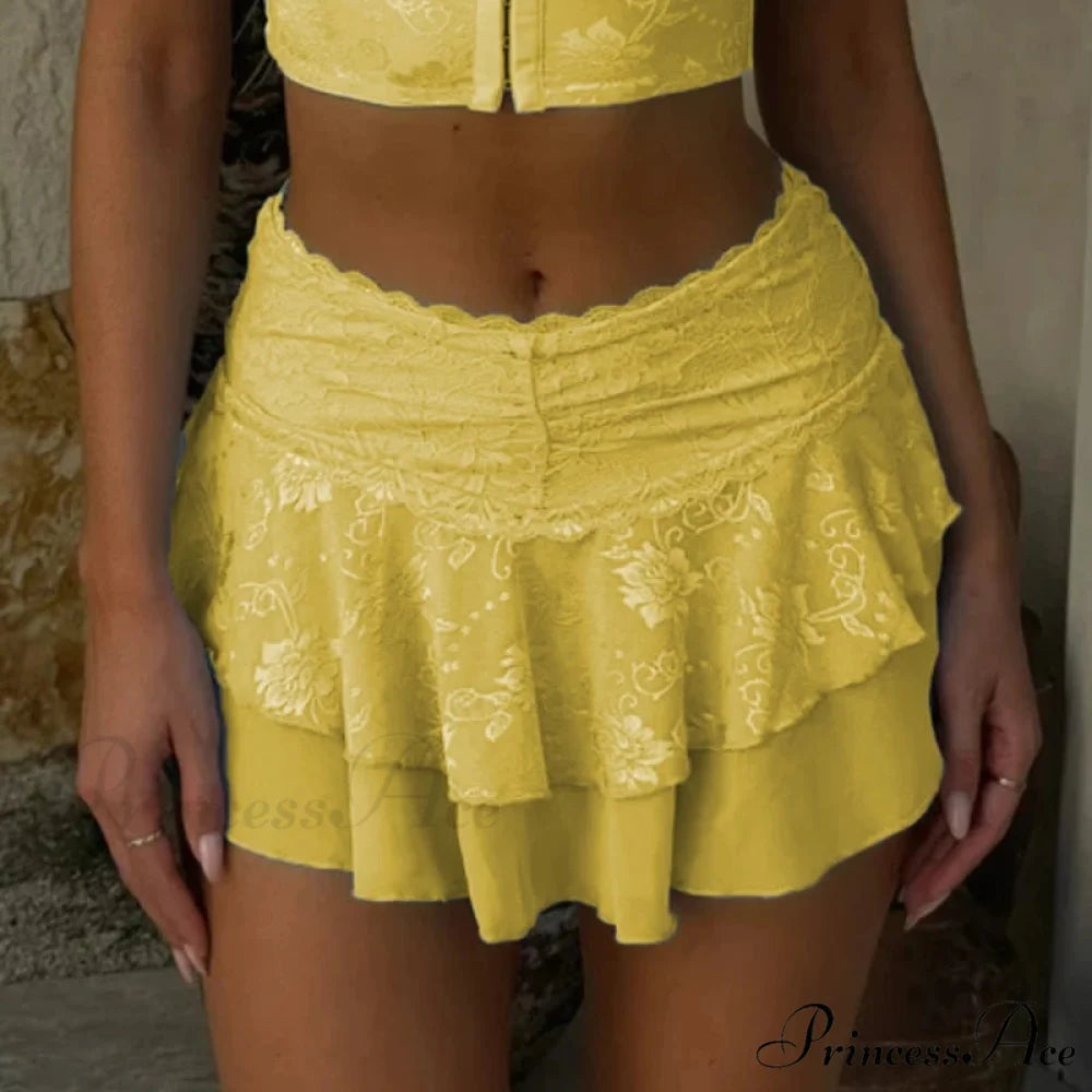 Lacy Flower Festival Rave Skirt Yellow / S skirts-250223