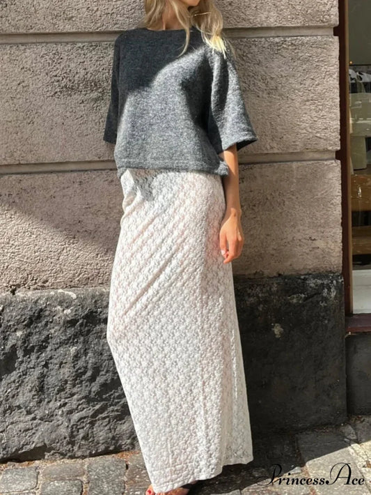 Lacy Flower Low Cut Maxi Skirt skirts-250223