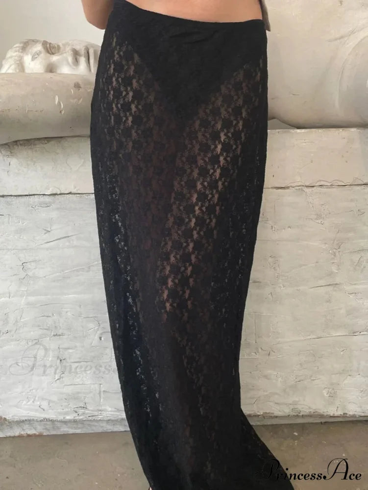 Lacy Flower Low Cut Maxi Skirt skirts-250223