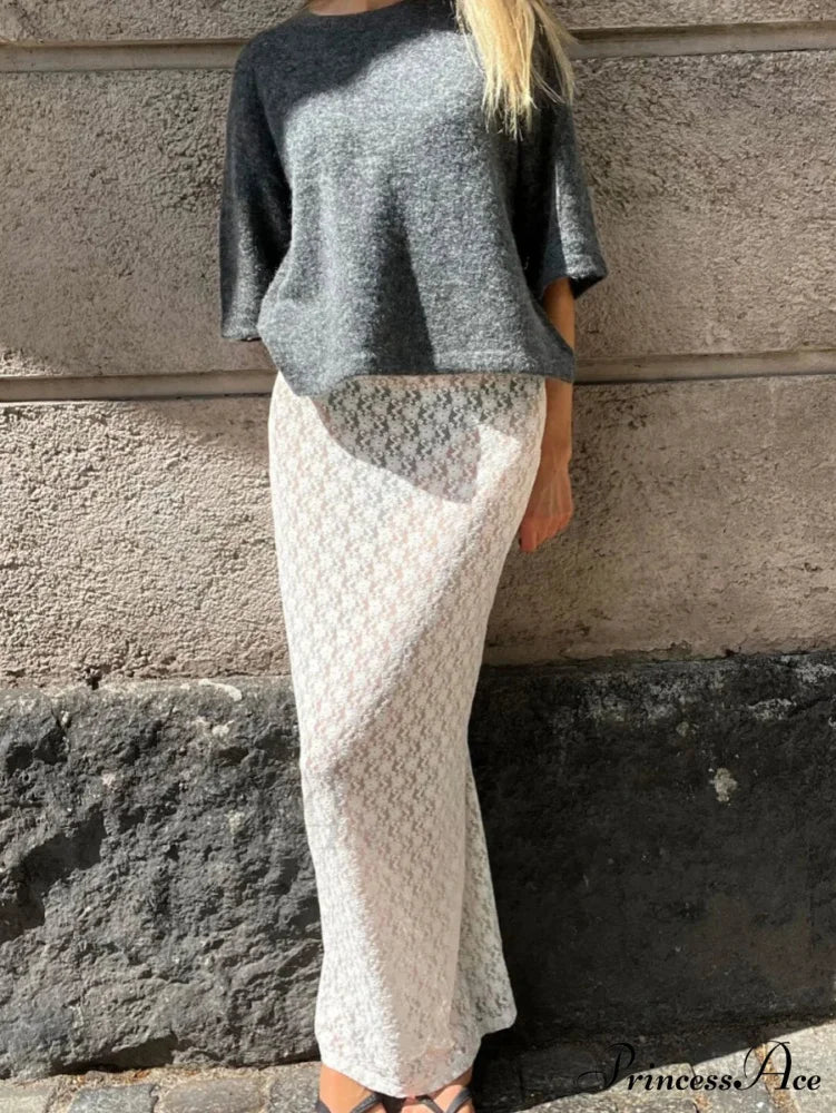 Lacy Flower Low Cut Maxi Skirt WHITE / S skirts-250223