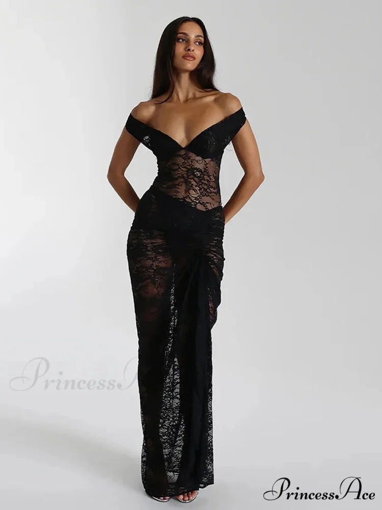 Lacy Flower Skirt Suit Holiday Dress Black / S vacationdress-250223