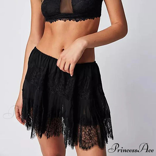 Lacy Flower Tiered Slip Skirt skirts-250223