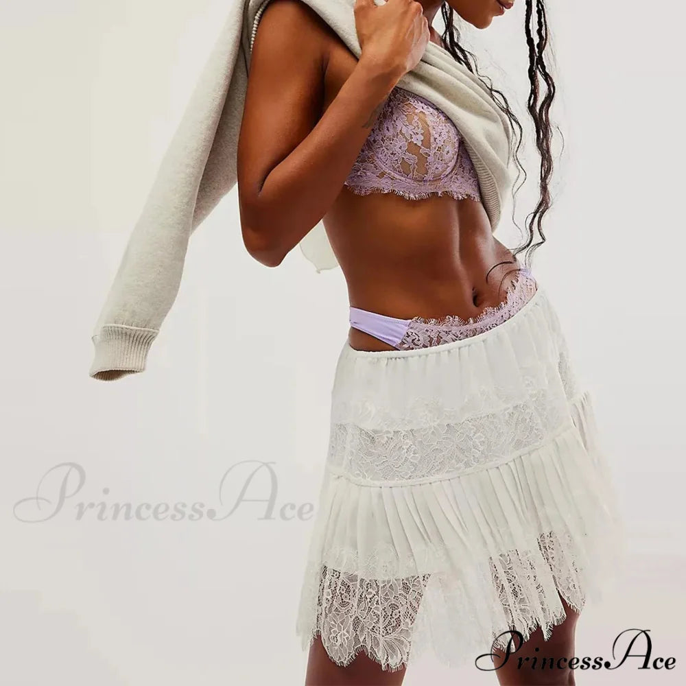 Lacy Flower Tiered Slip Skirt skirts-250223